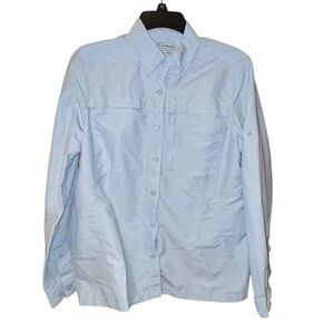 LL Bean Women’s Blue Utility Shirt Button Up‎ Small Roll-Tab Sleeves Lightweight